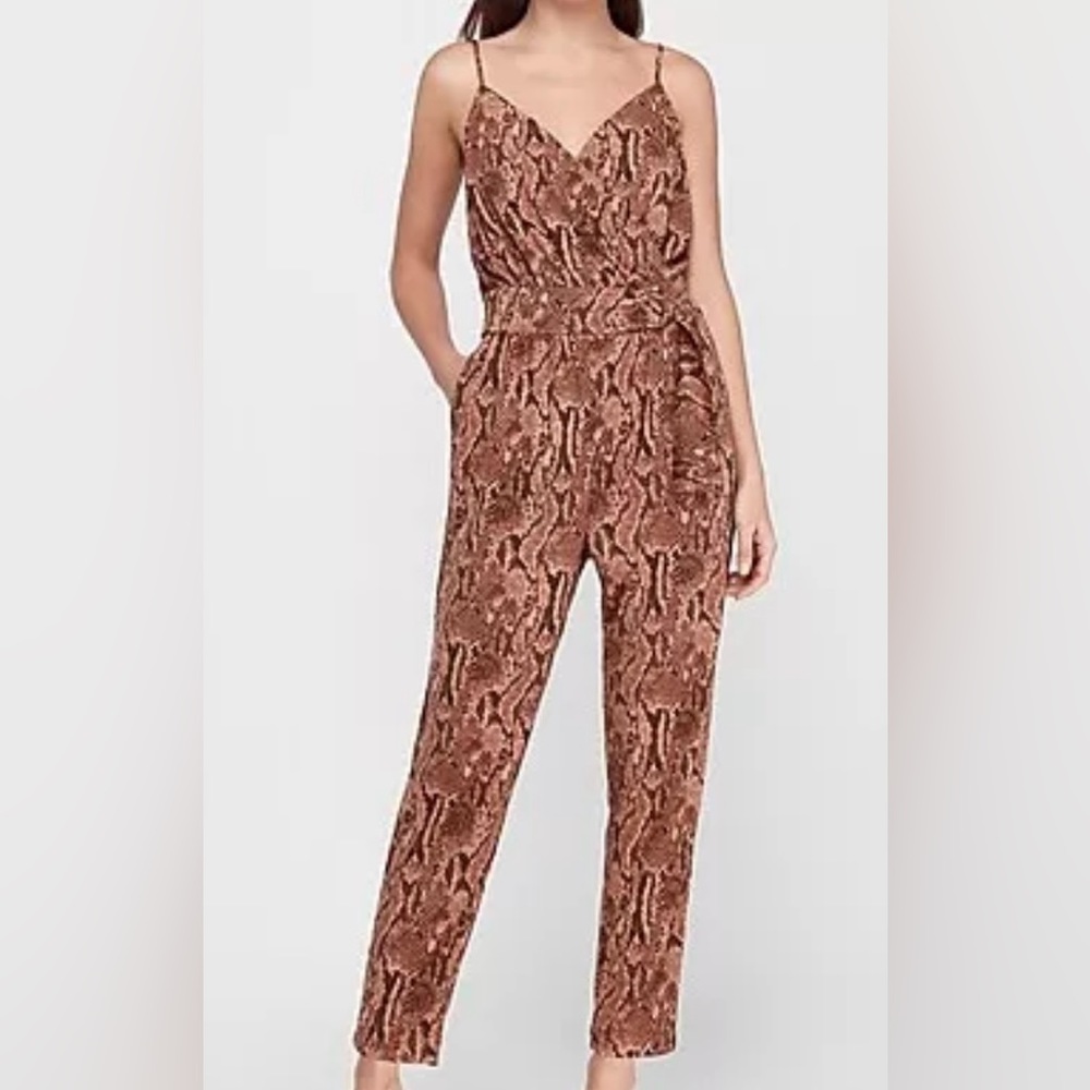 NWT Express Snakeskin Belted Wrap Jumpsuit